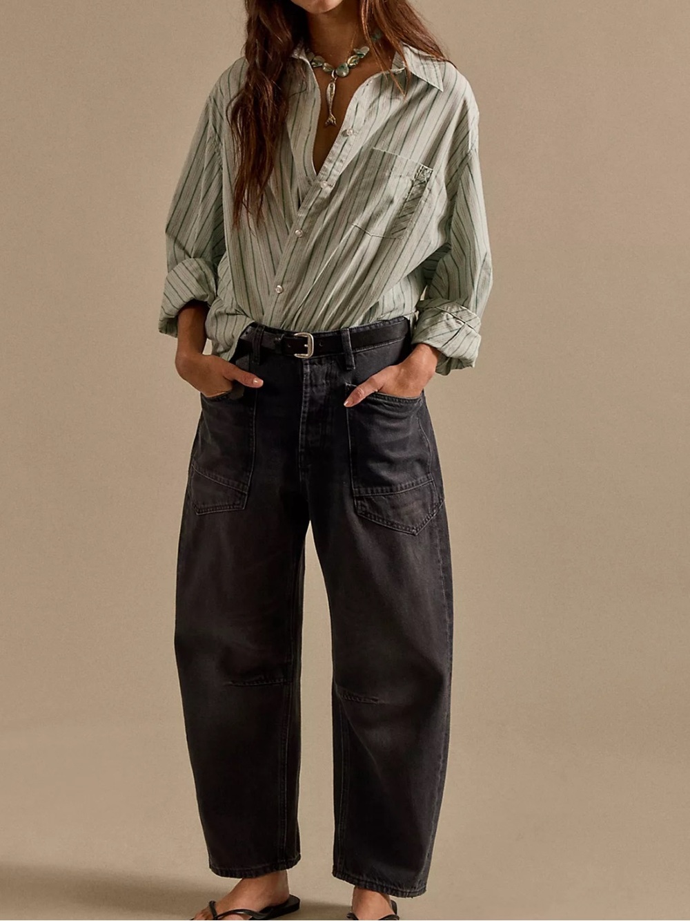 NWT Free People We The Free Minimalist Moxie Barrel Jeans in Storm Size 28